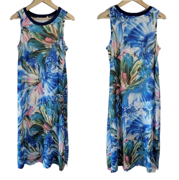 Soft Surroundings Penelope Maxi Dress Sz SP Sleeveless Tropical Summer Crewneck - Picture 1 of 11